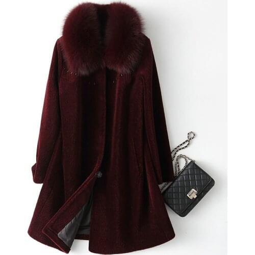 Real Coat Clothes 2020 100% Wool Jacket Fox Fur Collar Winter Coats and Jackets Women Manteau Femme Hiver XESD1812