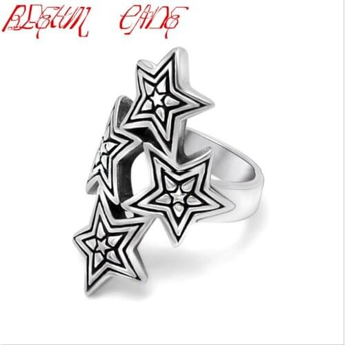Punk Pentagram Star Stackable Rings Mens Stainless Steel Ring Never Fade Fashion Gift