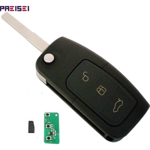 PREISEI Black 3 Buttons Car Remote Flip Key For Ford Focus With 4D63 Chip 433MHZ