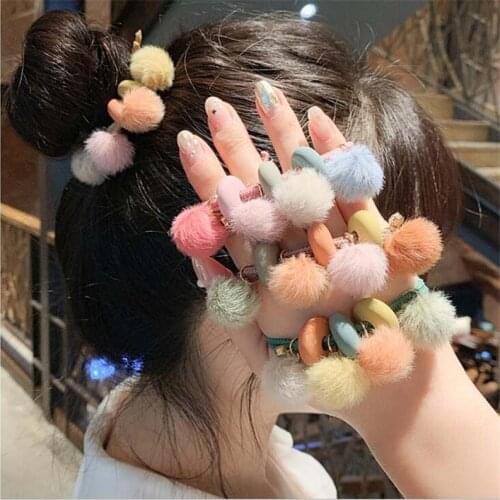New Women Cute Colorful Hairball Elastic Hair Band Ponytail Holder Sweet Scrunchie Headband Rubber Band Fashion Hair Accessories
