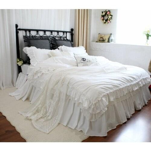 Luxury Embroidery bedding set Romantic lace ruffle duvet cover wedding decorative textile bed sheet Coverlet elegant quilt cover