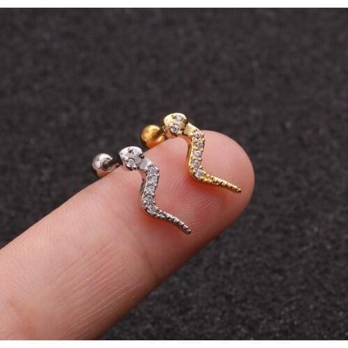1 PCS New Stainless Steel Cute Mini Little Snake Shape Ear Stud Cuff Earrings Gold Color Zircon Double Side Earrings Ear Jewelry
