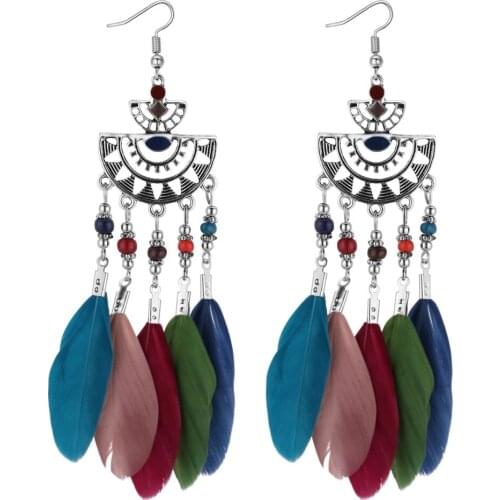 Bohemian style feather fringe earrings,Jewelry & Accessories Fashion Jewelry Earrings, Dangle Earrings,Girls gift