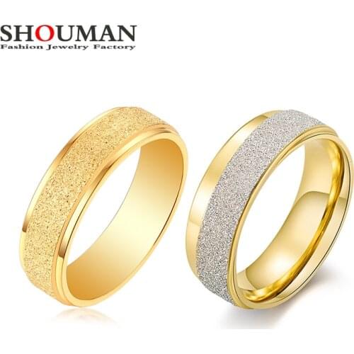 SHOUMAN 3 Matte Gold Color Stainless Steel Wedding Rings For Women Men Finished Anillo Masculino Gentleman Gifts Accessories