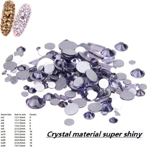 Tanzanite Non Hotfix Strass Rhinestones SS3-SS34 Round Silver Flatback Glue On Glass Stones Appliques For Wedding Dress Supplies