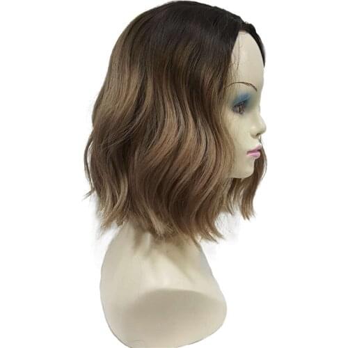 StrongBeauty Short Wavy Bob Cuts Hairstyle for Women Light Brown Ombre Synthetic Hair Full Wigs