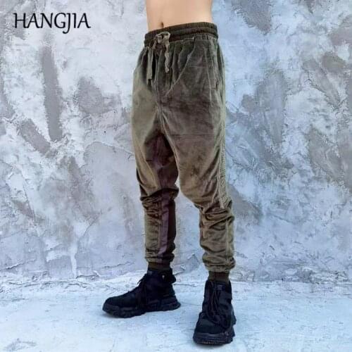 High Street Retro Velvet Harem Pant Side Webbing Hip Hop Joggers Pants Men Women Harajuku Warm Baggy Sweatpant Autumn and Winter