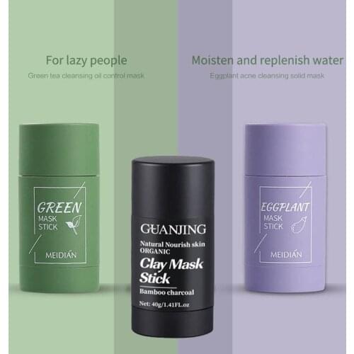 Green Tea Cleansing Mask Eggplant Bamboo Charcoal Oil Control Moisturize Mud Stick Anti-Acne Remove Blackhead Facial Care TSLM1