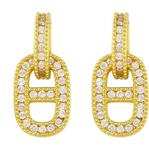 Dangle Small Hoop Earrings for Women CZ Crystal Earing Geometric Giold Color Stud Pig Nose Giltter Drop New Girl 2021 Jewelry