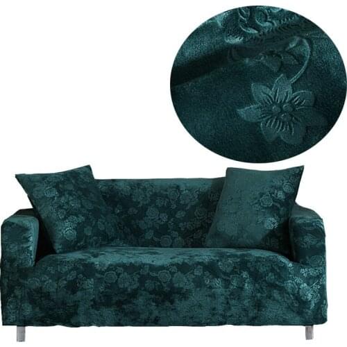 Green Embossing Stretch Sofa Cover for Living Room Multi-Size Corner/Couch Sofa Cover Solid Color Anti-Dirty Slipcovers