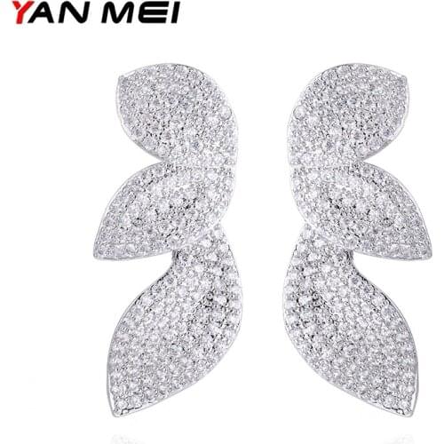 YANMEI Flower Cubic Zirconia Stud Earrings For Women Leaf Full Crystal Earring Gift For Friend Fashion Jewelry YME8012