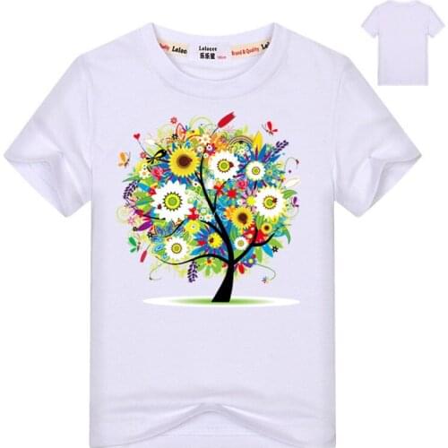 2019 Summer Beautiful Flowers Plants Trees Printed t shirt Girls Tops Tees Short Sleeve Fashion Flower Heart Butterfly T-shirt