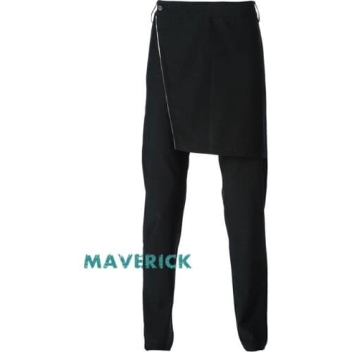 28-44! 2016 Men clothing aprons pants faux two piece slim culottes casual western-style trousers Plus size singer costumes