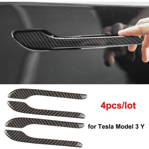New Car Door Handle For Tesla Model 3 Y 2017-21 Door Cover Paste Model3 Carbon Fiber ABS Protector Sticker Accessories 4Pcs/Set