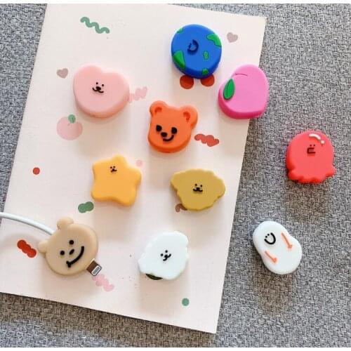 50pcs/lot Ghost Bear Dog Peach Cartoon Usb Charger Cable Winder Protector for iPhone USB Cable Charger Protector Phone Holder