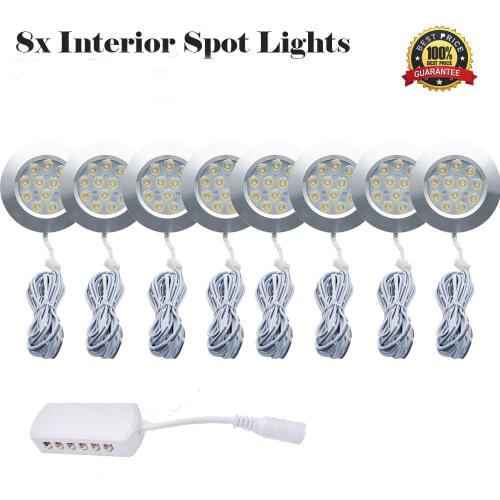 8PCS White Lights 12V 3W LED Ceiling Light RV Camper Cabin Under Cabinet Dome Lamp White Lights 3000K