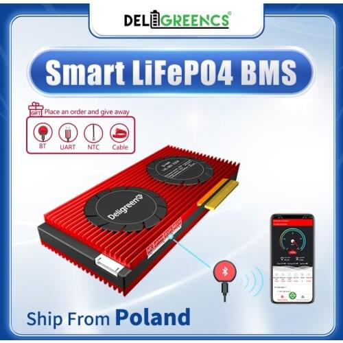 LiFePO4 Smart BMS 4S 250A 8S 16S 200A UART Bluetooth control for 12V 24V LiFePO4 Battery RV Power storage with balance EU stock