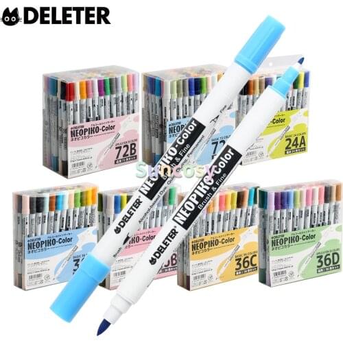 Deleter Neopiko-3 Watercolor Markers, 12/24/36 colors, Promarker Dual Tip for Fabric or Paper Comic Manga Graphic Illustration