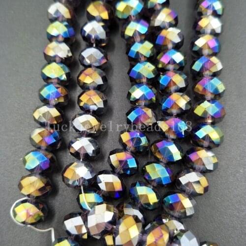 Free Shipping Fashion Jewelry 4x6mm 5x8mm 7x10mm AB Faceted Purple Crystal Spacers Loose Beads 70pcs FG8060