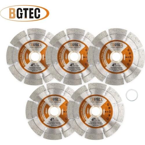 BGTEC 5pcs 4" Hot Pressed Segmented Diamond Saw Blades 105MM Cutting Disc for Granite Marble Stone Concrete