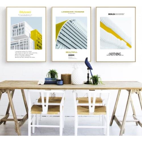 Nordic Decoration Pure White Golden Geometric Building Canvas Painting Wall Art Posters and Prints Wall Pictures for Living Room