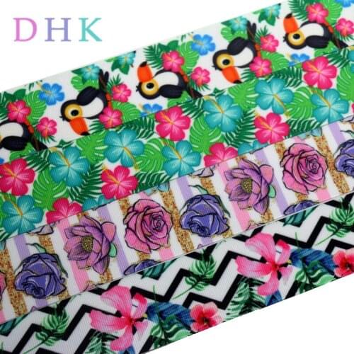 DHK 1.5'' 50yards tropical flowers bird printed grosgrain Ribbon Accessory hairbow headwear decoration Wholesale OEM 38mm S916