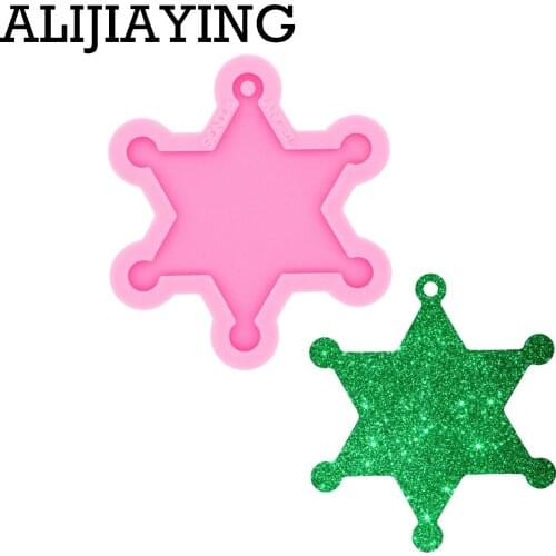 DY0476 Glossy Police Badge Keychain Mould Silicone Resin Pendant Mold for Epoxy Jewelry Making DIY Crafts Necklace