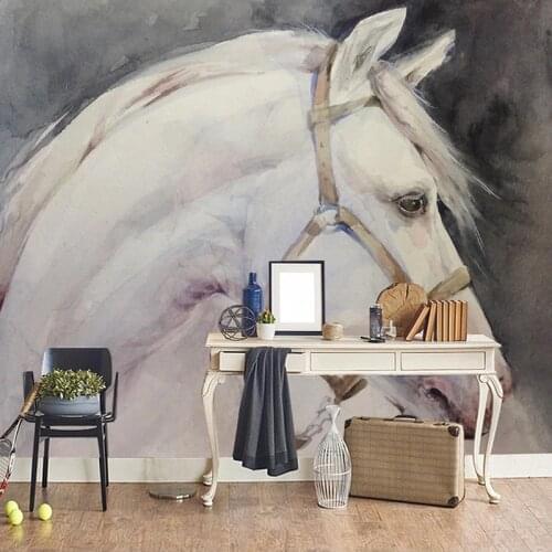 Custom Photo HD Abstract Hand Painted Oil Painting White Horse Decorative Wall Painting Living Room Sofa Bedroom Mural Wallpaper