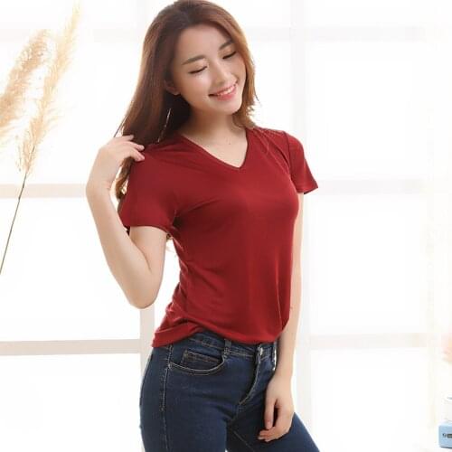 Birdsky, 1PC Women short sleeve T shirt Top V neck slim fit simple Tee 70% viscose 30% mulberry pure silk 10 solid colors. OR-45