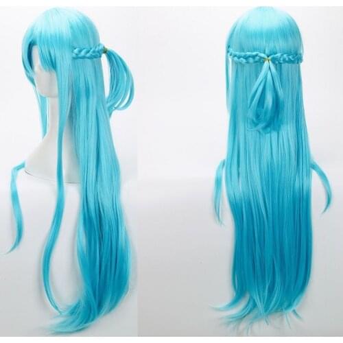 Sword Art Online Yuuki Asuna Yuki Asuna Wig Braided Blue Styled Synthetic Hair Cosplay Wig + Wig Cap