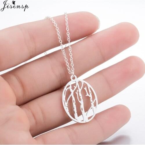 Jisensp Fashion Geometric Birch Tree Necklace for Women Woodland Jewelry Outdoor Gift Natural Oval Pendant Jewelry colares 2018