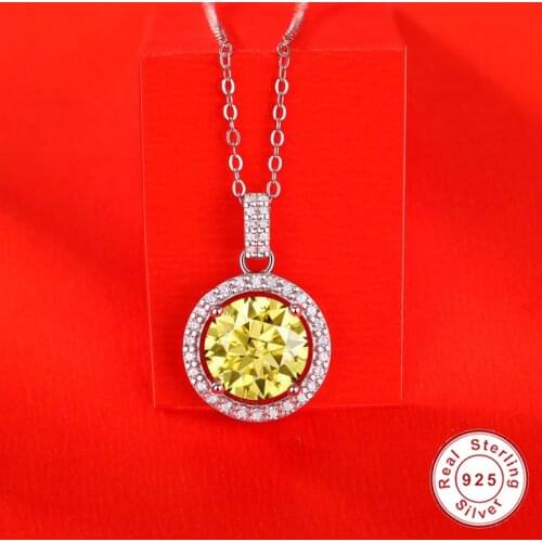 Geoki 925 Sterling Silver Passed Diamond Test 3 Ct Perfect Cut Round Yellow Moissanite Pendant Necklace Women Luxury Jewelry