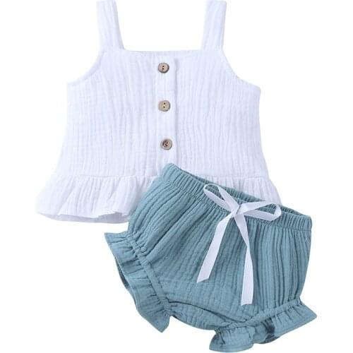 Baby Girls Clothes Sets Cute Cotton Soft Solid Ruffles Short Sleeve T Shirts Tops+Shorts Outfits Suit Infant Toddler Clothing