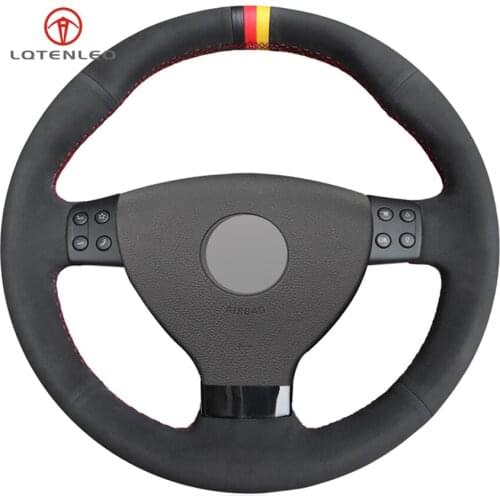 LQTENLEO Black Suede DIY Hand-stitched Car Steering Wheel Cover For Volkswagen VW EOS MK5 2005 2006 2007 2008 2009 2010