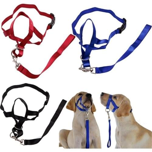 Nylon Dog Head Collar Pet Gentle Leader No Pain No Pull Control Training Leash Adjustable Harness Halter Training Nose Reigns