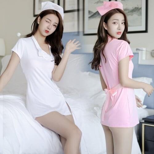 New Porno Sexy Erotic Nurse Uniform Cosplay Women Female Pink White Temptation Fancy Dress Lingerie Set Babydoll Exotic Apparel