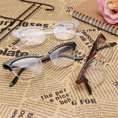 Fashion Women Cat Eye Reading Glasses Crystal Rhinestone Decoration Presbyopic Eyewear Eyeglasses +1.0 To +3.5 New Drop Shipping