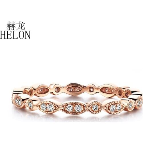 HELON Solid 10K Rose Gold Natural Diamonds Engagement Wedding Ring Women Vintage Antique Fine Jewelry Full Eternal Diamonds Ring
