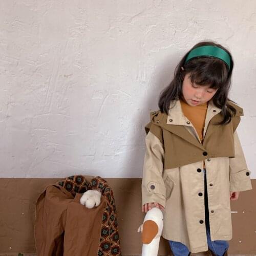 Fall 2021 New Korean Style Girls' Two-Piece Dress Contrast Color Windbreaker Hooded Detachable Suit