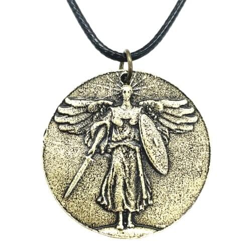 Archangel St.Michael Saint Shield Protection Necklace Angel Wings Faith Cross Pendant Viking Men Necklaces