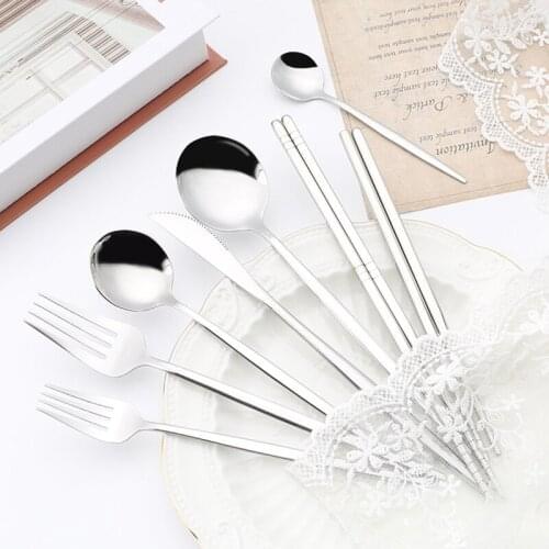 Stainless Steel Food Chopsticks Spoon Set Long Handle Non-slip Chopsticks Dessert Spoons Dinnerware Set посуда для кухни