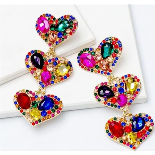 Drop Earrings Jewelry Earrings Classic Lady Big Brand Earrings Baroque Heart Earrings Colorful Rhinestone Long Hanging Earrings