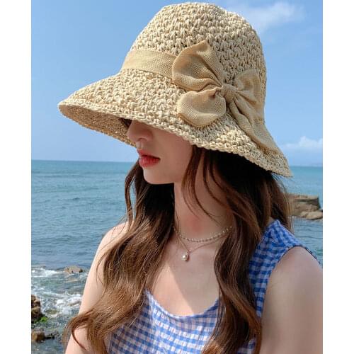 Fashion Straw Hat Female Wide Brim Sun Hat Ladies Solid Outdoor Bowknot Floppy Beach Hat Women Summer Hat beach