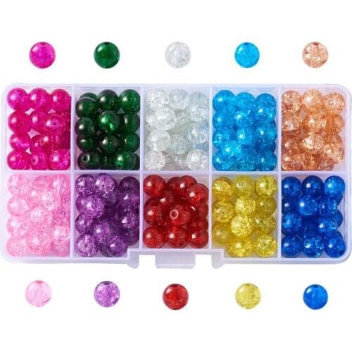 1 Box 4mm 6mm 8mm 10mm Mixed Color Round Spray Painted Transparent Crackle Glass Beads for Jewelry Making Hole: 1.1-1.6mm