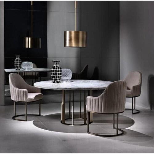 Postmodern stainless steel gold-plated bronze cloth chair with armrest Bentley dining chair simple and stylish restaurant chair