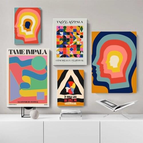 Tame Impala At Glastonbury Gig Retro Abstract Geometry Painting Colorful Head Canvas Posters Wall Pictures for Living Room Decor