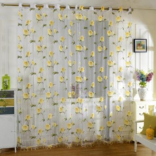 Floral Tulle Fabrics 2021 Tulle Curtains for Living Room Bedroom Window Door Voile Panel Sheer Curtain