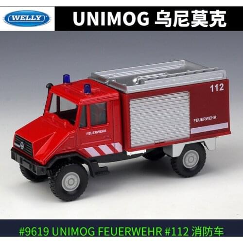 Welly Diecast Fire Fighting Truck Engining Trucks Road Sweeper UNIMOG Benz Alloy Model Car Birthday gifts for kids Toys for boys