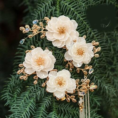 Handmade Flower Hair Clip Tassel Hairpin Classical style Headdress for Hanfu Decor Accessories Women Girl Gift