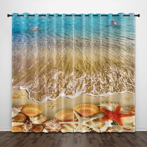Leisure Beautiful Seaside Beach 3D Printing Blackout Curtain Bedroom Living Room Home Decoration for Kids Adults